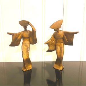 Set of 2 Cast Iron Gisha Dancers Mid Century Modern